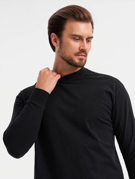 Ombre Clothing Herren T-Shirt LOOSE FIT Langarm mit Rundhalsausschnitt aus Baumwolle - schwarz V1 OM-LSBC-0129 Ombre Clothing