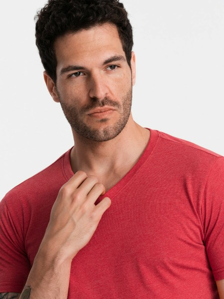 Ombre Clothing Klassisches Herren-T-Shirt BASIC mit V-Ausschnitt aus Baumwolle - rot V17 OM-TSBS-0145 Ombre Clothing