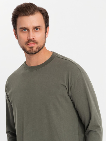 Ombre Clothing Herren Baumwoll-T-Shirt LOOSE FIT mit langen Ärmeln und Rundhalsausschnitt - grau-grün V3 OM-LSBC-0129 Ombre Clothing