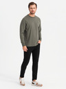 Ombre Clothing Herren Baumwoll-T-Shirt LOOSE FIT mit langen Ärmeln und Rundhalsausschnitt - grau-grün V3 OM-LSBC-0129 Ombre Clothing