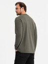 Ombre Clothing Herren Baumwoll-T-Shirt LOOSE FIT mit langen Ärmeln und Rundhalsausschnitt - grau-grün V3 OM-LSBC-0129 Ombre Clothing