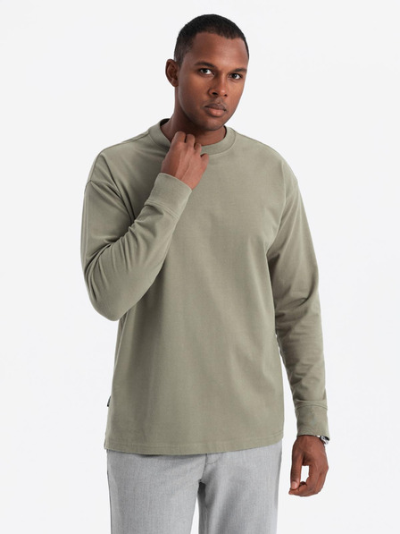 Ombre Clothing Herren Baumwolle LOOSE FIT Langarm T-Shirt mit Rundhalsausschnitt - khaki V4 OM-LSBC-0129 Ombre Clothing
