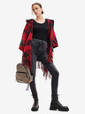 Desigual Desigual Checkys Arenal/Zipper schwarz-rot karierter Poncho für Damen