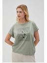 Moodo Damen-Olivfarbenes T-Shirt Moodo