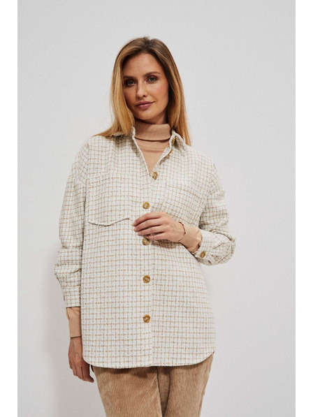 Moodo Beige und cremefarbenes Damen-Karohemd Moodo