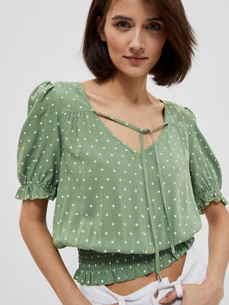 Moodo Grüne Damen-Polka-Dot-Bluse Moodo