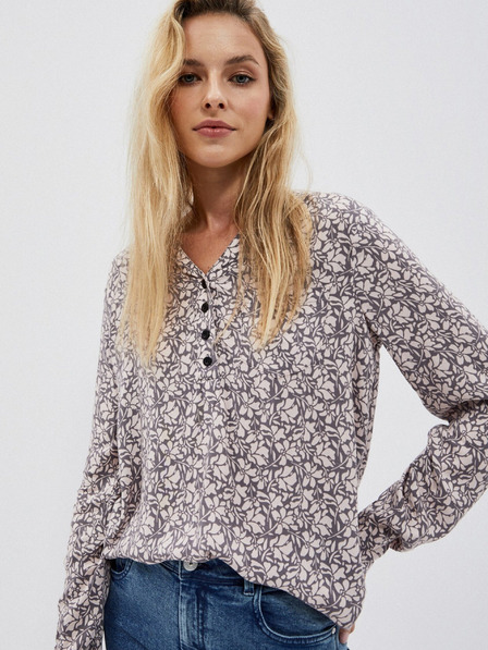 Moodo Moodo weiß-grau gemustertes Damen-Shirt
