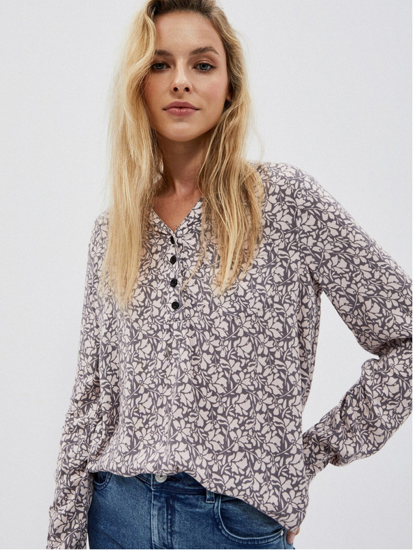 Moodo Moodo weiß-grau gemustertes Damen-Shirt