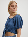 Pieces Blauer Damen-Jeans-Crop-Top Pieces Tinka