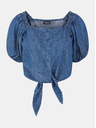 Pieces Blauer Damen-Jeans-Crop-Top Pieces Tinka