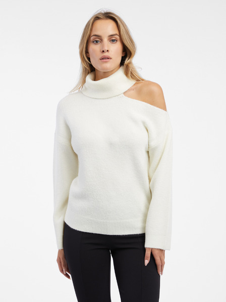 Orsay Cremefarbener Damen-Rollkragenpullover mit Ausschnitt ORSAY
