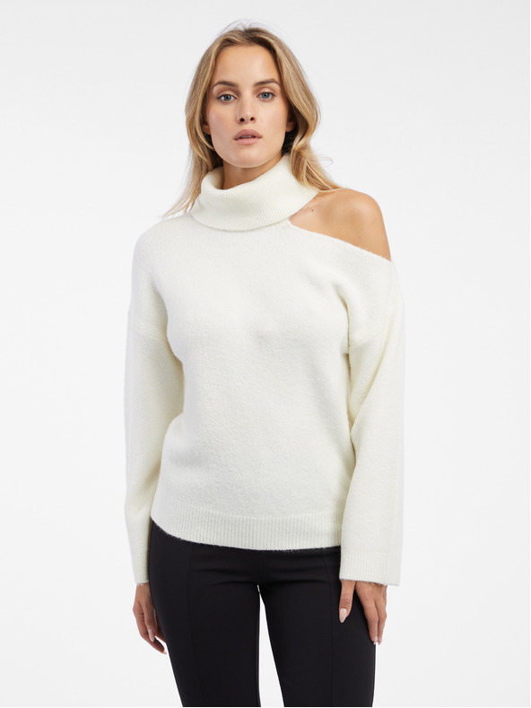 Orsay Cremefarbener Damen-Rollkragenpullover mit Ausschnitt ORSAY