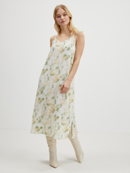 Vila Beige und grün gemustertes Damen-Midikleid VILA Barina