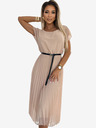numoco Plissiertes Midikleid mit schwarzem Gürtel - beige Numoco