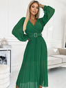 numoco 414-3 KLARA gerüschtes Kleid mit Gürtel und Ausschnitt - grün