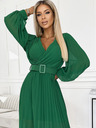 numoco 414-3 KLARA gerüschtes Kleid mit Gürtel und Ausschnitt - grün