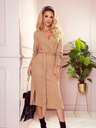 numoco Envelope Pullover Kleid mit Krawatte - beige gestreift Numoco