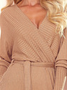 numoco Envelope Pullover Kleid mit Krawatte - beige gestreift Numoco