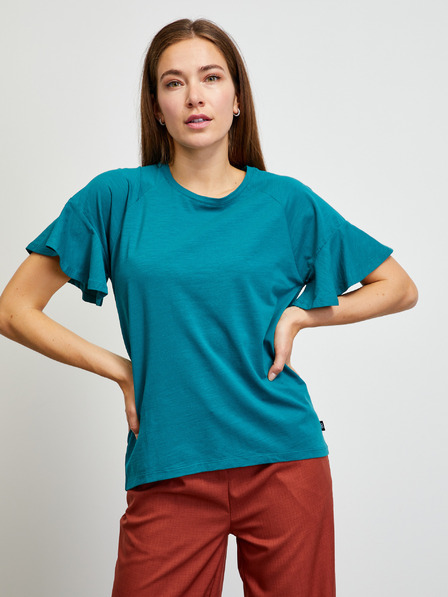 ZOOT.lab Petrolfarbenes T-Shirt mit gerüschten Ärmeln ZOOT.lab Aurelia