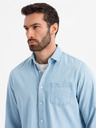 Ombre Clothing Herrenhemd aus besticktem Denim mit Tasche - hellblau Ombre Clothing
