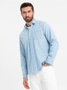 Ombre Clothing Herrenhemd aus besticktem Denim mit Tasche - hellblau Ombre Clothing