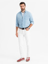 Ombre Clothing Herrenhemd aus besticktem Denim mit Tasche - hellblau Ombre Clothing