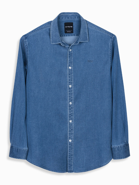 Ombre Clothing Herrenhemd aus Denim mit Lyocell und Stickerei auf der Brust - blau Ombre Clothing