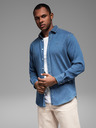 Ombre Clothing Herrenhemd aus Denim mit Lyocell und Stickerei auf der Brust - blau Ombre Clothing