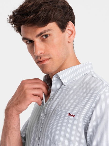 Ombre Clothing Weiß gestreiftes REGULAR FIT-Hemd für Herren mit Tasche Ombre Clothing