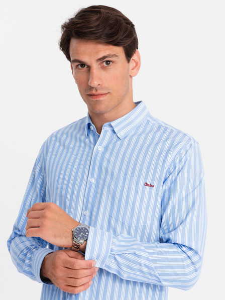 Ombre Clothing Weiß gestreiftes REGULAR FIT-Hemd für Herren mit Tasche Ombre Clothing