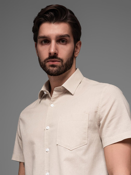 Ombre Clothing Herren Kurzarmhemd mit kubanischem Kragen Beige Ombre Kleidung