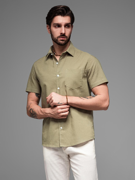 Ombre Clothing Herren-Kurzarmhemd mit Cuban-Kragen khaki Ombre Clothing