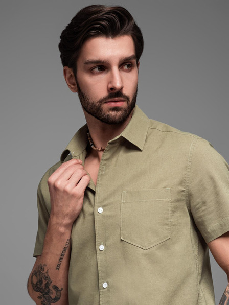 Ombre Clothing Herren-Kurzarmhemd mit Cuban-Kragen khaki Ombre Clothing