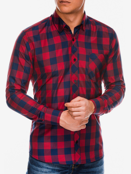 Ombre Clothing Herren Karohemd mit langen Ärmeln K282 - Rot/Marineblau