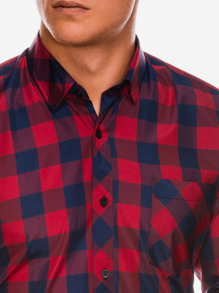 Ombre Clothing Herren Karohemd mit langen Ärmeln K282 - Rot/Marineblau