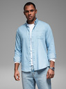 Ombre Clothing Gemustertes Herrenhemd aus feinem Denim mit Tasche - hellblau Ombre Clothing
