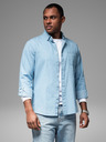 Ombre Clothing Gemustertes Herrenhemd aus feinem Denim mit Tasche - hellblau Ombre Clothing