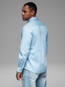 Ombre Clothing Gemustertes Herrenhemd aus feinem Denim mit Tasche - hellblau Ombre Clothing