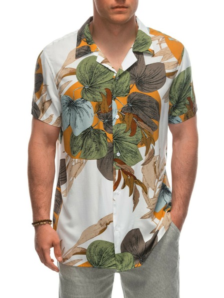 Ombre Clothing Herren Viskose gemustertes Kurzarm-Shirt OM-SHPS-0113 Ombre Clothing weiß