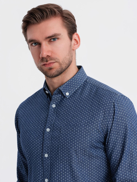 Ombre Clothing Gemustertes Jeanshemd für Herren mit Tasche - blau Ombre Clothing