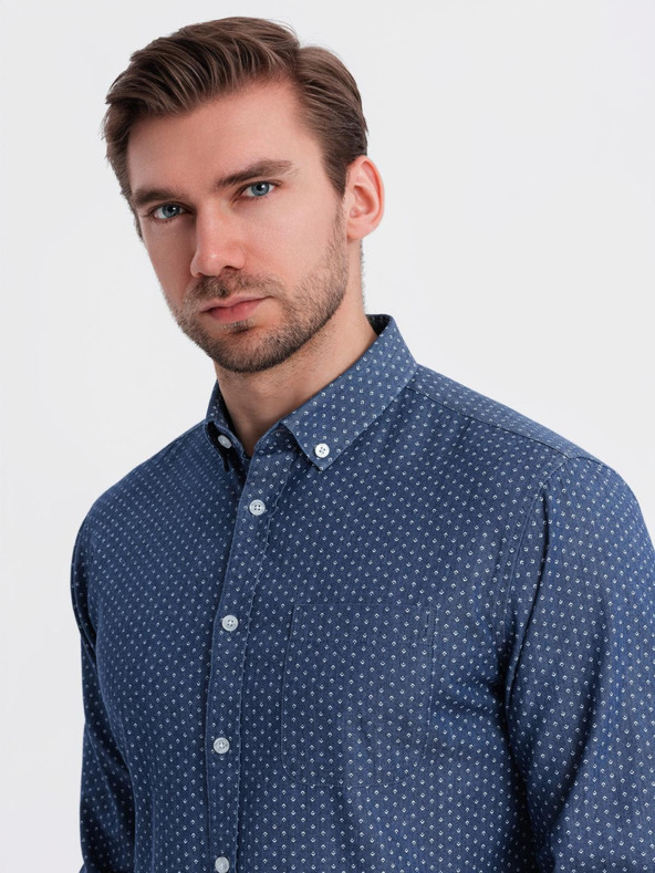 Ombre Clothing Gemustertes Jeanshemd für Herren mit Tasche - blau Ombre Clothing