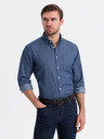 Ombre Clothing Gemustertes Jeanshemd für Herren mit Tasche - blau Ombre Clothing