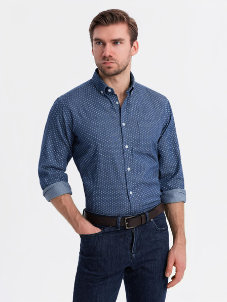Ombre Clothing Gemustertes Jeanshemd für Herren mit Tasche - blau Ombre Clothing