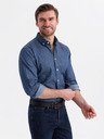 Ombre Clothing Gemustertes Jeanshemd für Herren mit Tasche - blau Ombre Clothing