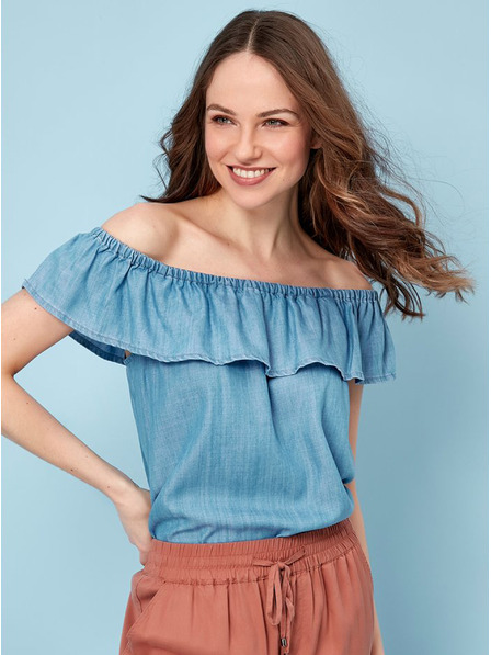M&Co Blaue Bluse mit ausgestellten Schultern M&Co