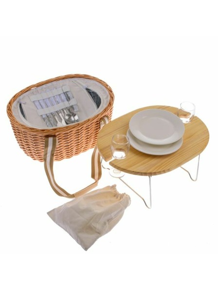 Casa de Engel Picknickkorb aus Weide mit festem Deckel/Ständer für 2 Personen, mit Thermobox, 0/2