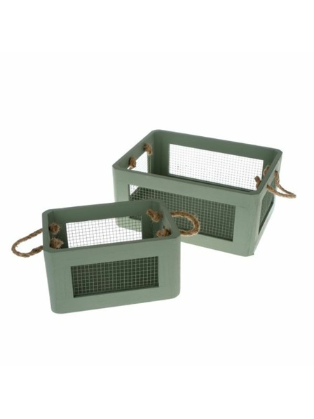 Casa de Engel Holzkiste mit Netz, grün - 2er Set, 0/8