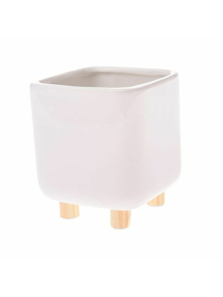 Casa de Engel Keramische Blumentopf-Hülle mit Holzfüßen, weiß, 0/24