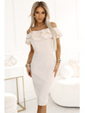 numoco 599-1 CARMEN Figurbetonte Midi-Kleid im spanischen Stil - Beige