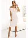 numoco 599-1 CARMEN Figurbetonte Midi-Kleid im spanischen Stil - Beige
